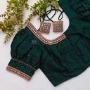Featuring intricate green color embroidery bridal blouse