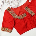 Exquisite open neck bridal blouses with stunning orange color embroidery