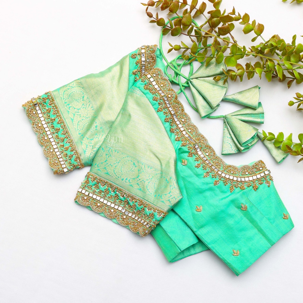 The perfect green embroidery bridal blouse