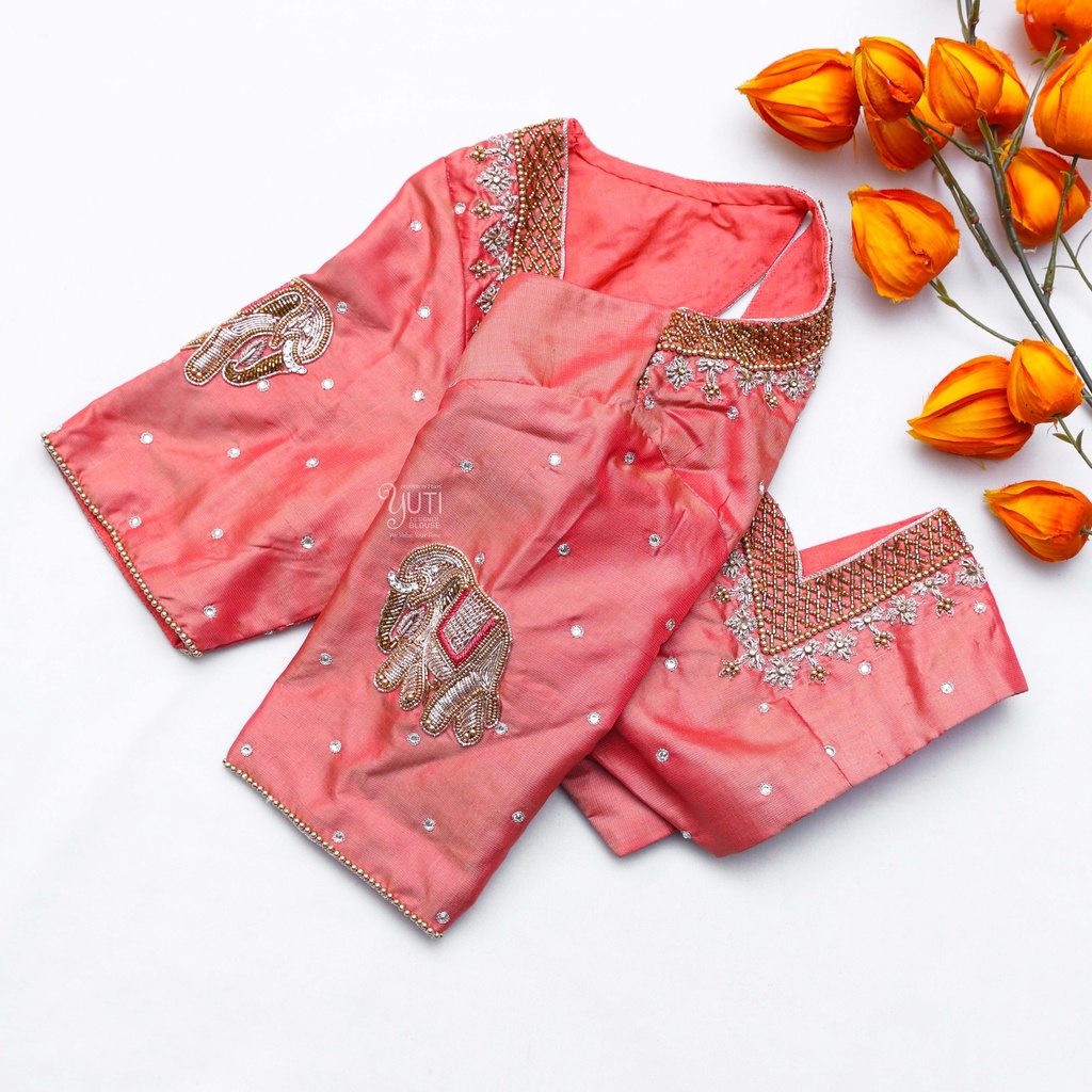 The perfect pink open back embroidery Bridal Blouse