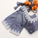 Stunning dark blue blouse adorned with elegant white shade embroidery