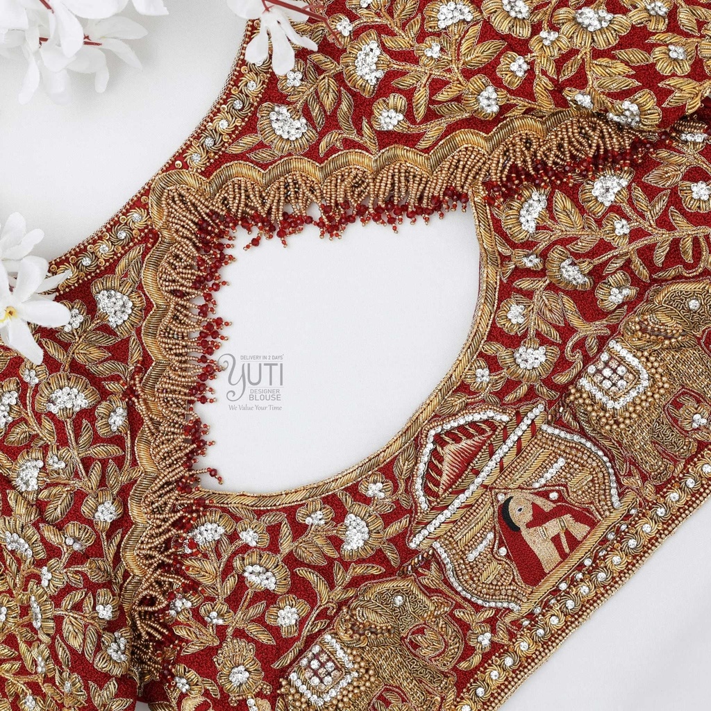Maroon heavy floral palanquin blouse