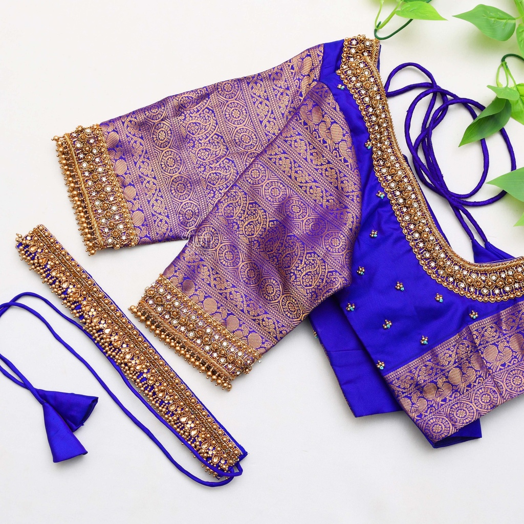 Exquisite dark blue bridal embroidery blouses