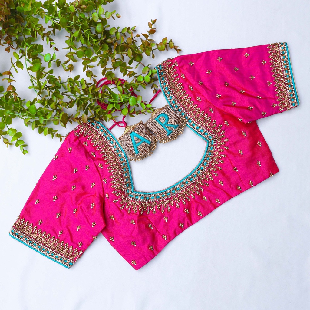 Dark Hot Pink embroidery blouse