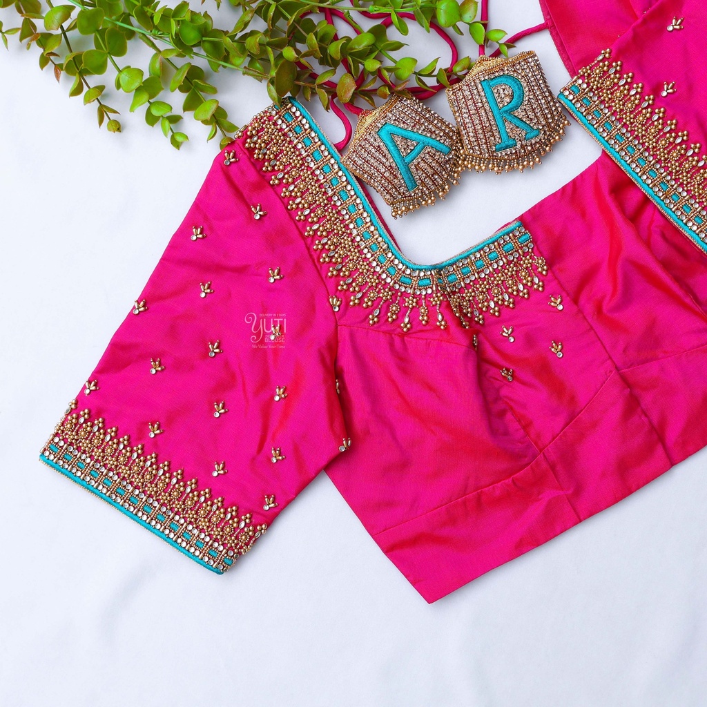 Dark Hot Pink embroidery blouse
