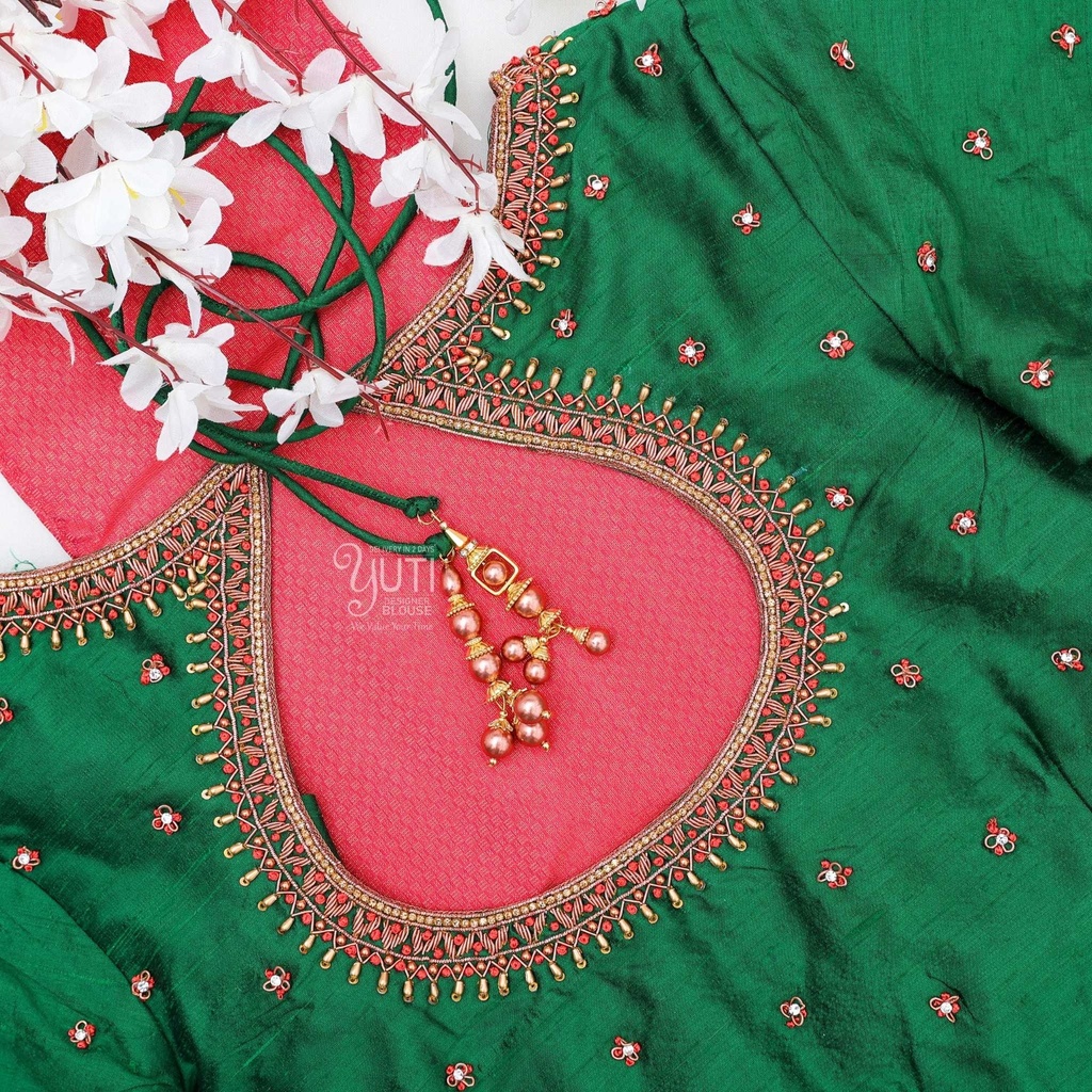 Green floral bridal blouse
