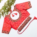 featuring stunning orange and pink shade color embroidery  bridal blouse