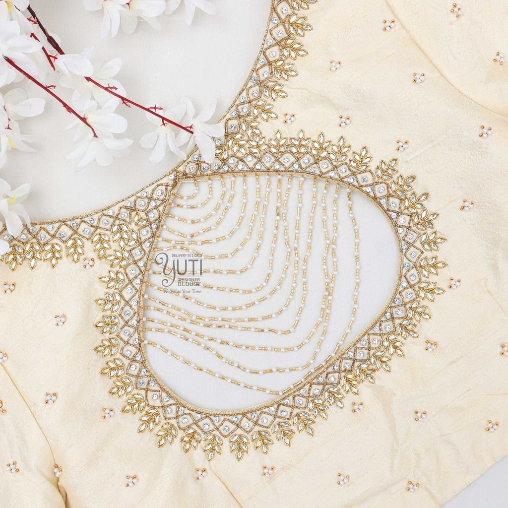 Half white leaf motif bridal blouse