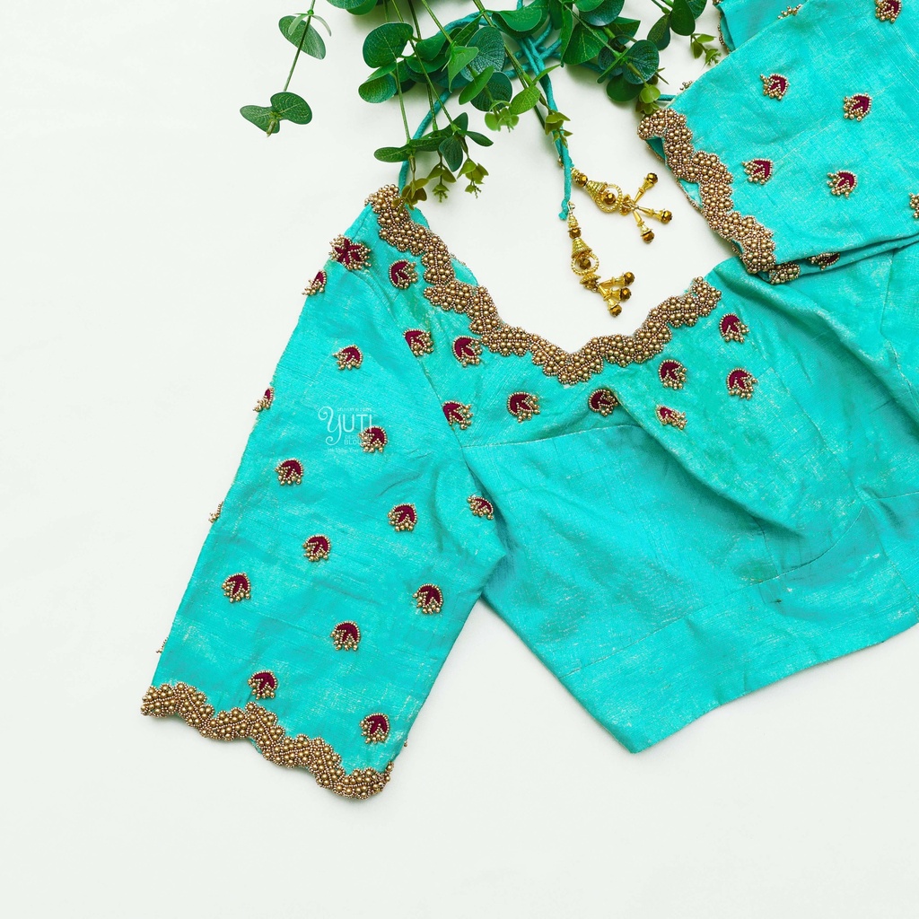 Designing the most elegant Tiffany Blue Bridal Blouse!