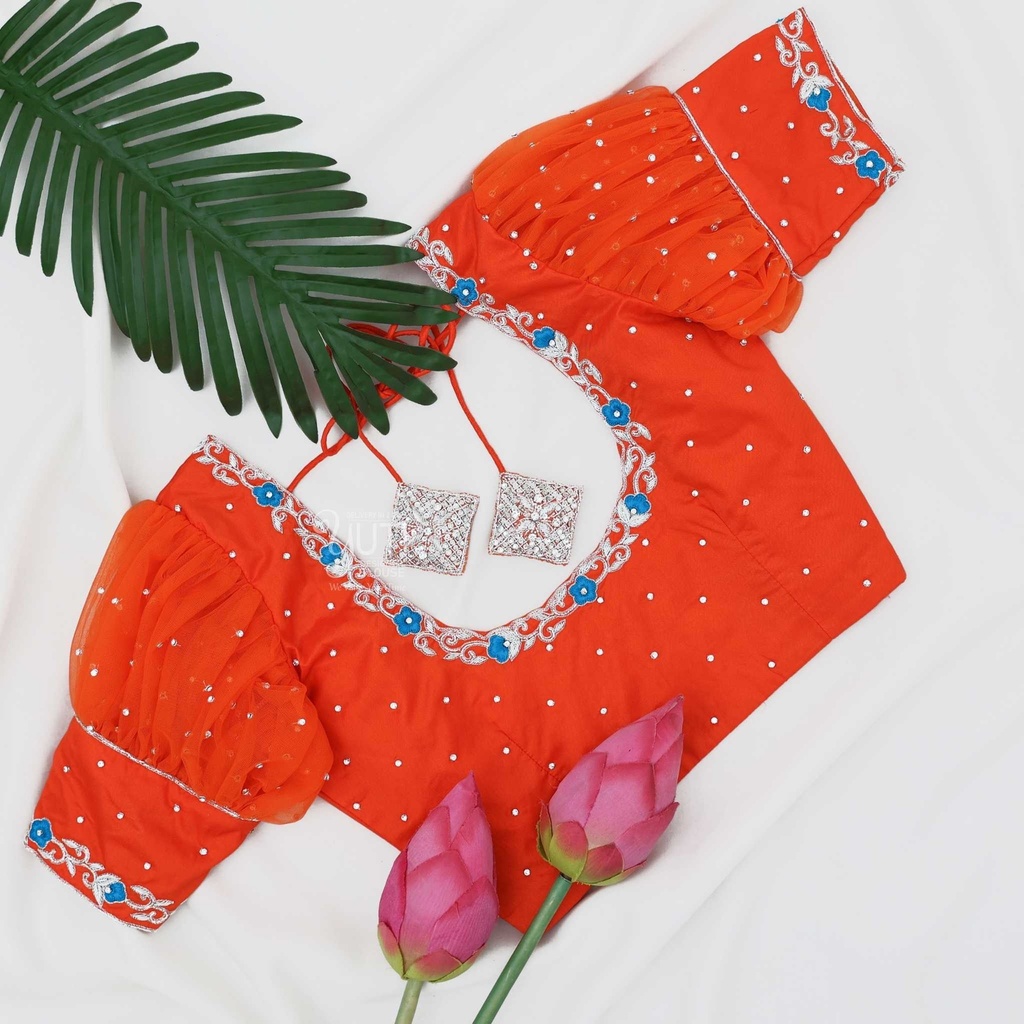 Orange creeped floral bridal blouse