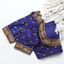 the perfect dark blue bridal blouse with stunning golden embroidery work