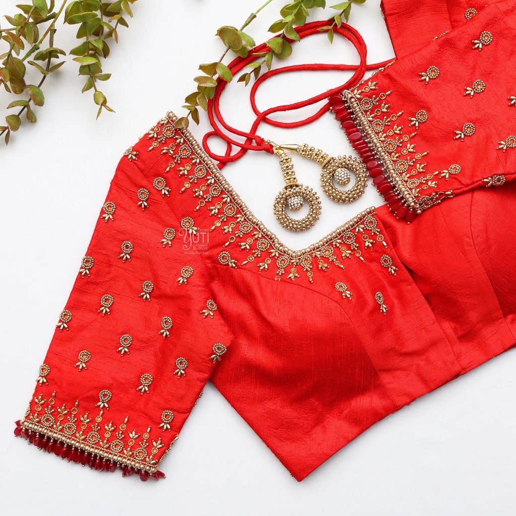 Coral Red Bridal Blouse