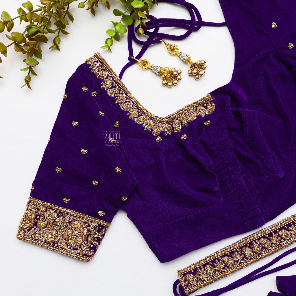 Feeling like royalty in this exquisite midnight purple bridal blouse
