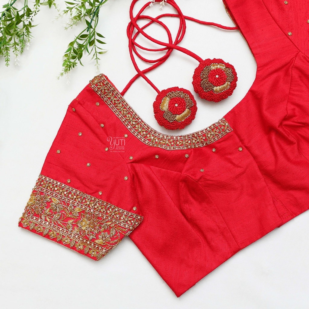 carmine pink embroidery blouse