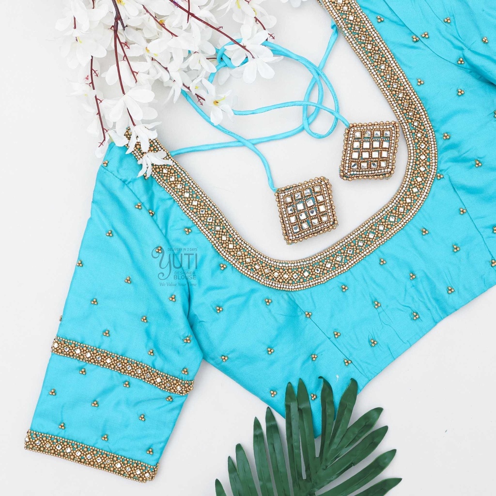 Sky blue double layer kundan bridal