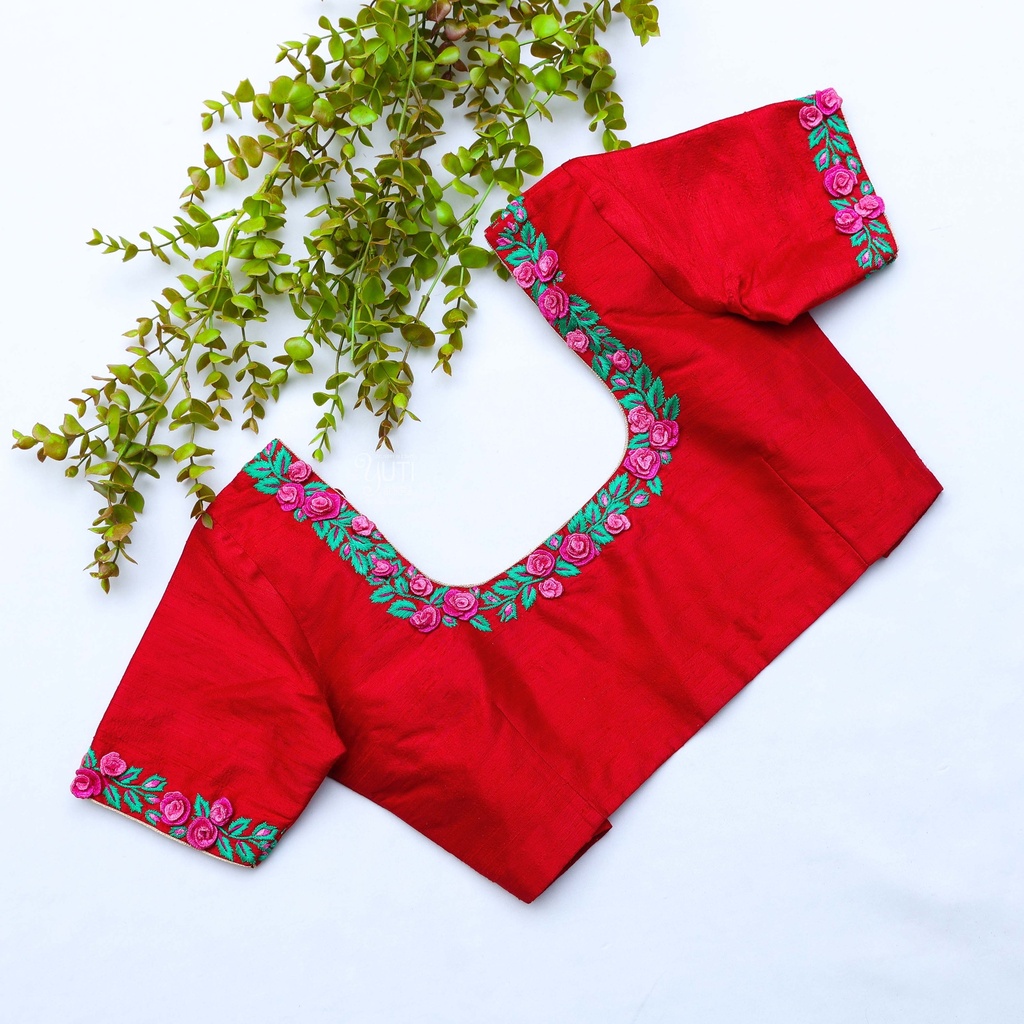 Venetian Red hand embroidery blouse