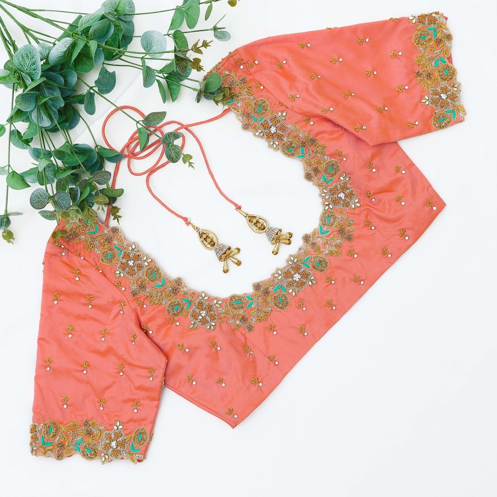 Peachy Pink hand embroidery blouse