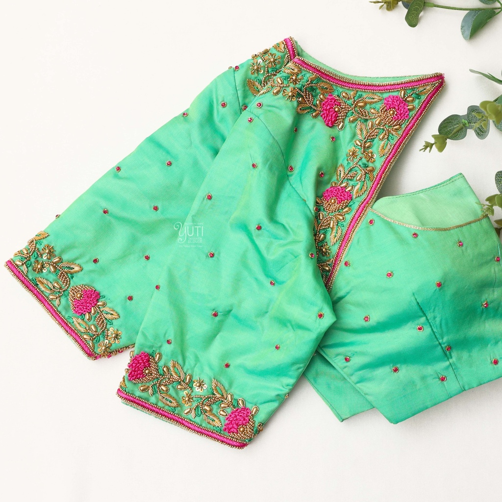 The fashion queen in new light teal bridal designer blouse