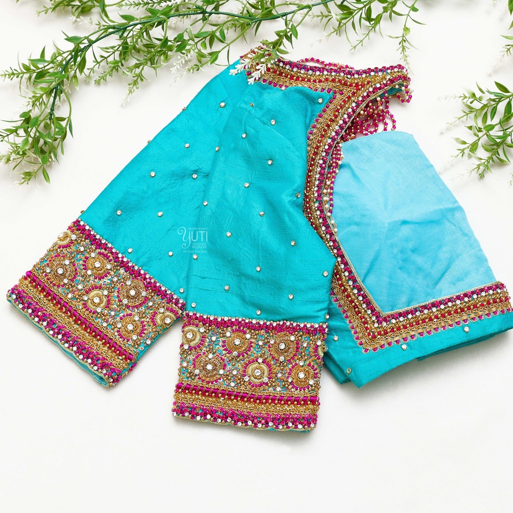 Like a mermaid bride in this stunning aqua blue bridal blouse