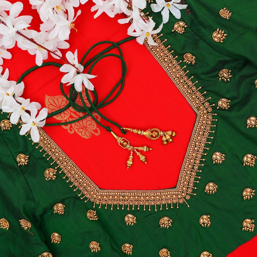 Dark green simple motif bridal blouse