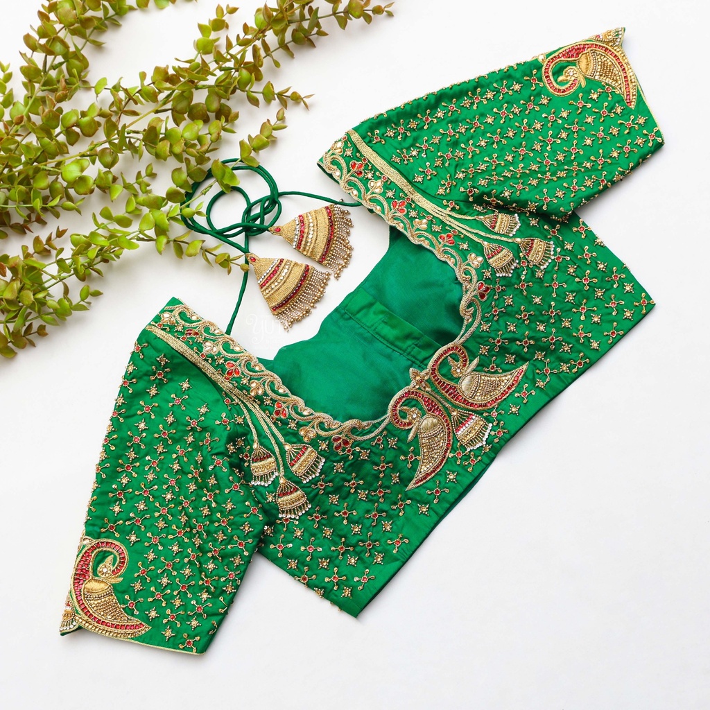 County Green embroidery blouse