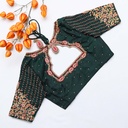 Step into the spotlight with a dark green Aari bridal blouse that exudes grace and charm: