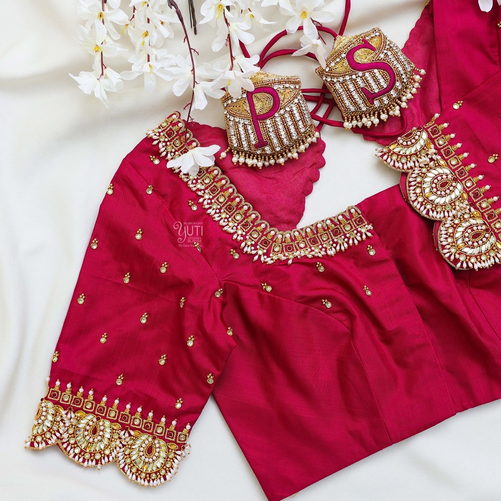 The perfect bright maroon bridal blouse for your special day