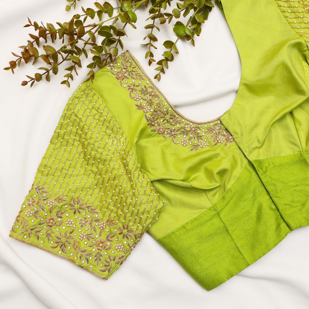Embrace that natural look with our stunning Avocado Green Bridal Blouse: