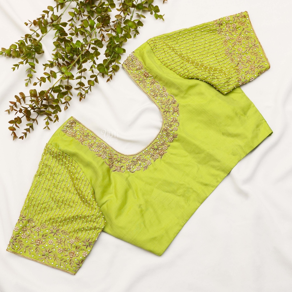Embrace that natural look with our stunning Avocado Green Bridal Blouse: