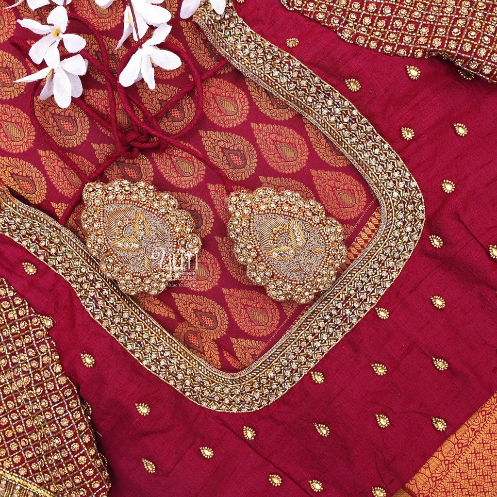 Maroon half checked bridal blouse