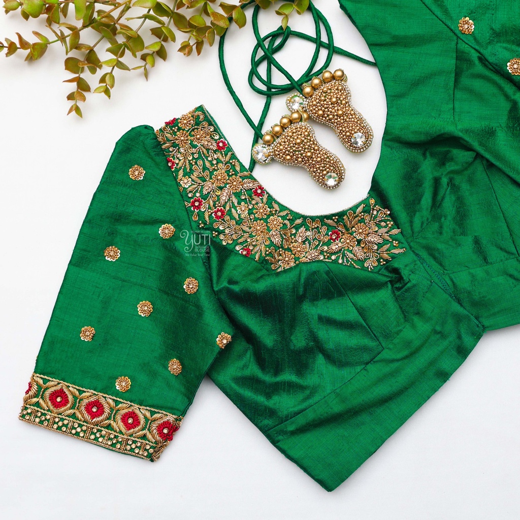 Stylish and sustainable new green embroidery blouse