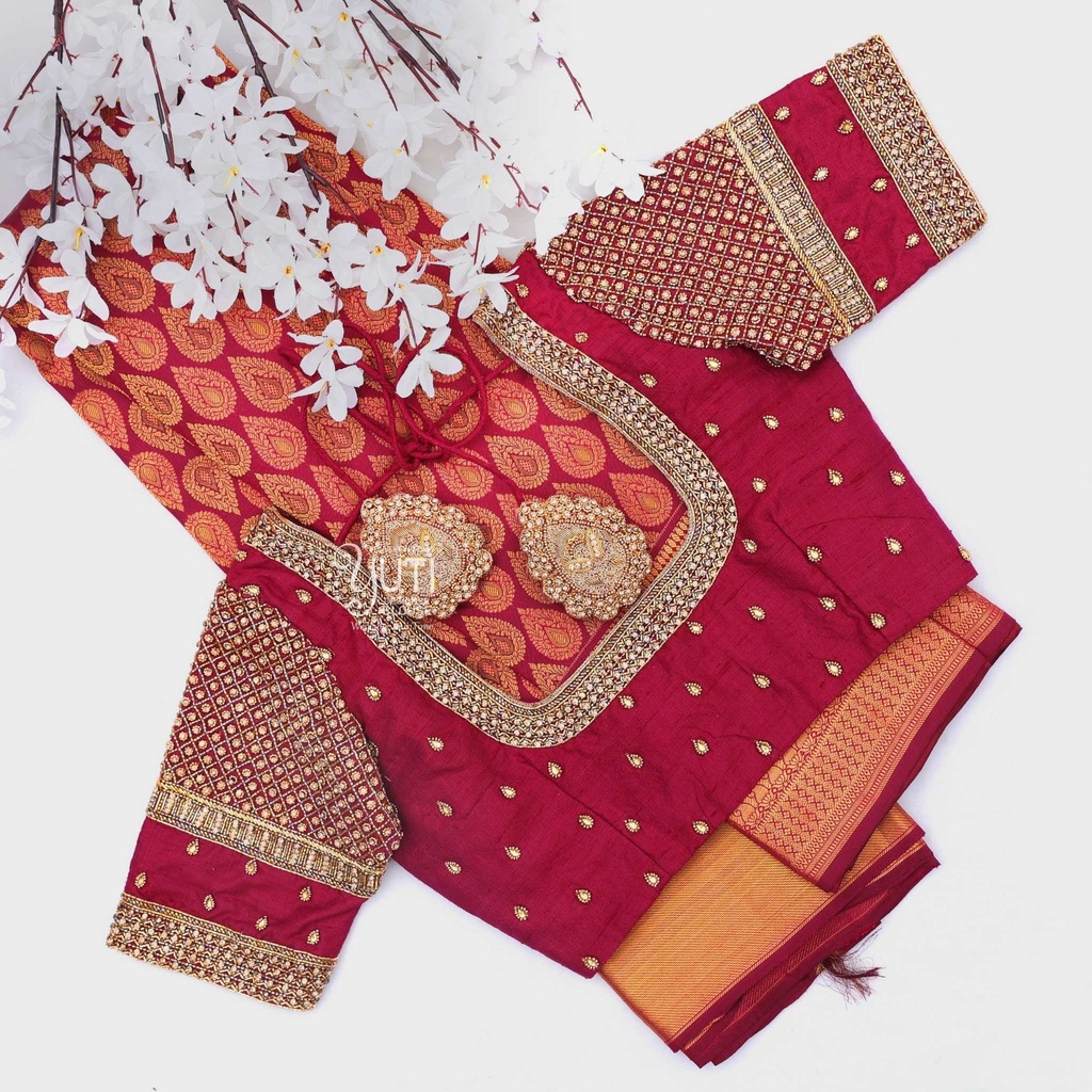 maroon-half-checked-bridal-blouse3