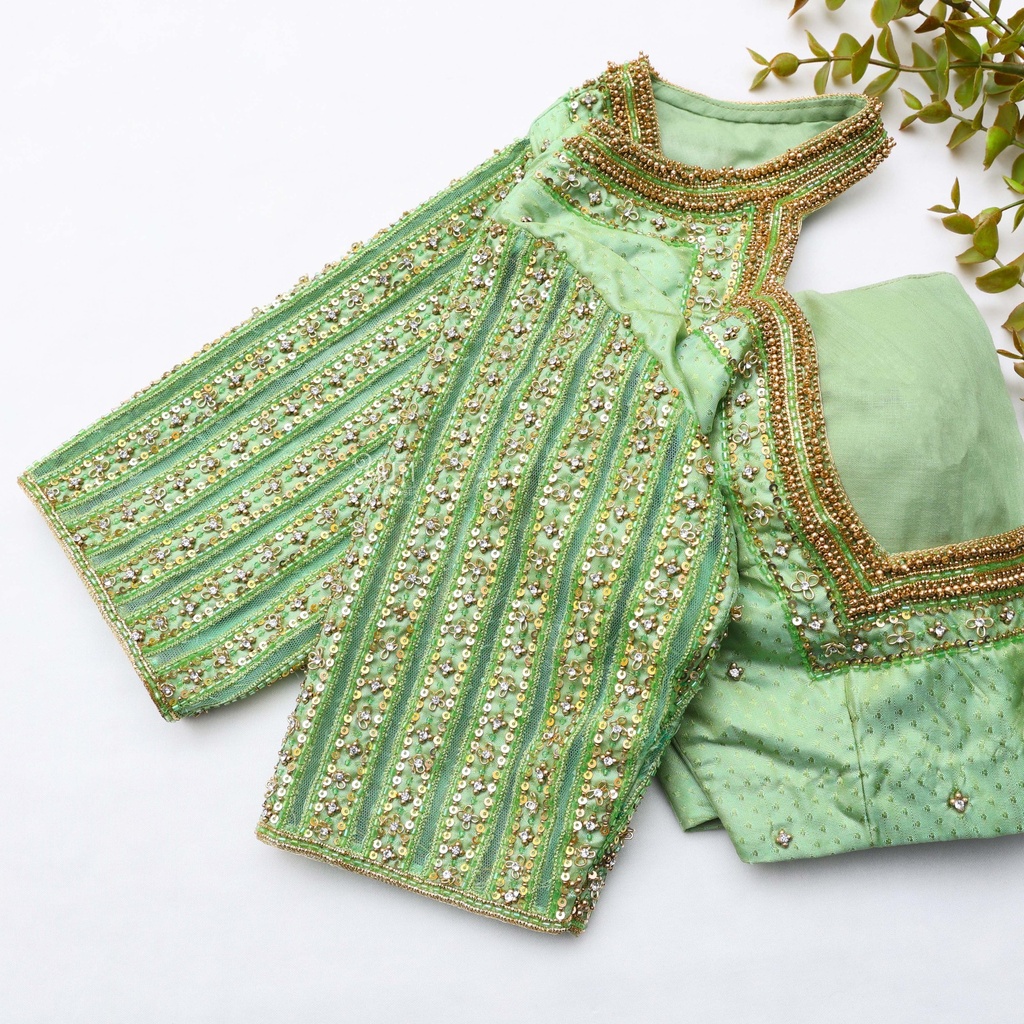 Elevate your bridal look with our stunning Beryl Green Designer Blouse