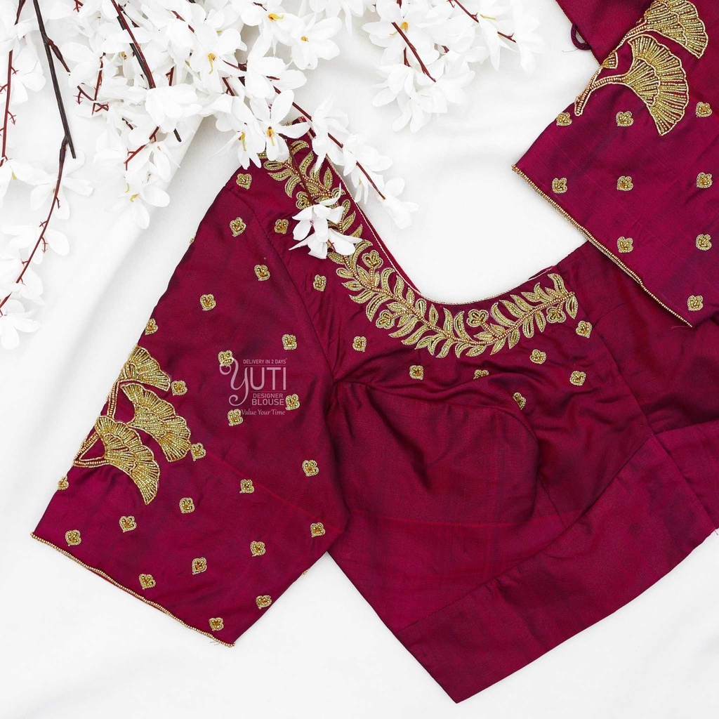 Maroon saree motif bridal blouse