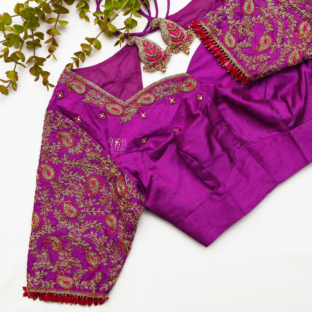 Stepping into married life with a touch of warmth Loving this beautiful purple bridal blouse