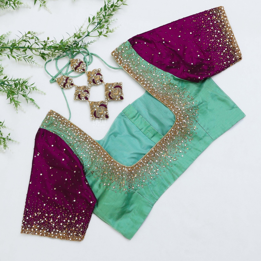 the exquisite Green Pea embroidery blouse.