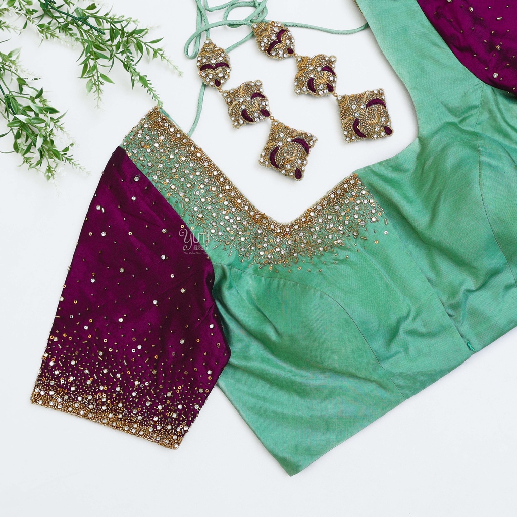 the exquisite Green Pea embroidery blouse.