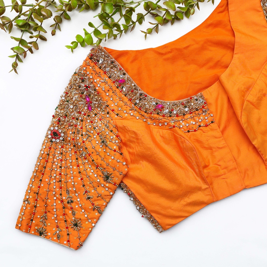 Mango Orange Embroidery Blouse