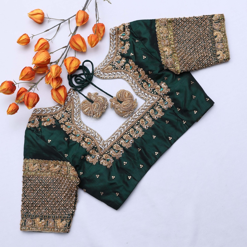 Racing Green  embroidery blouse