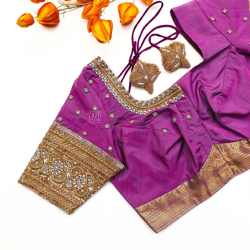 Elevate your style with our elegant Warm Purple embroidery blouse.