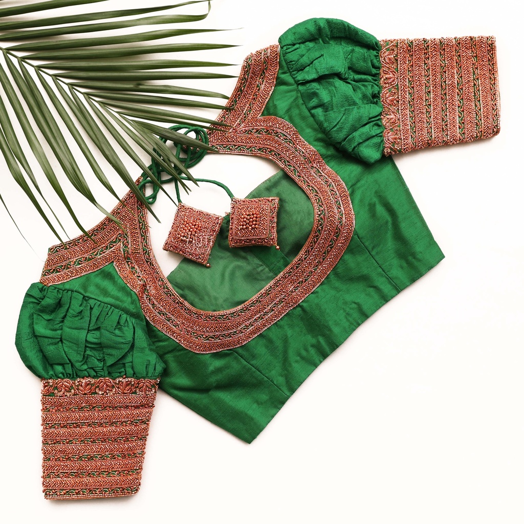 Dark Spring Green embroidery blouse