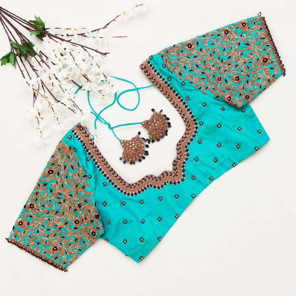 Medium Turquoise embroidery blouse