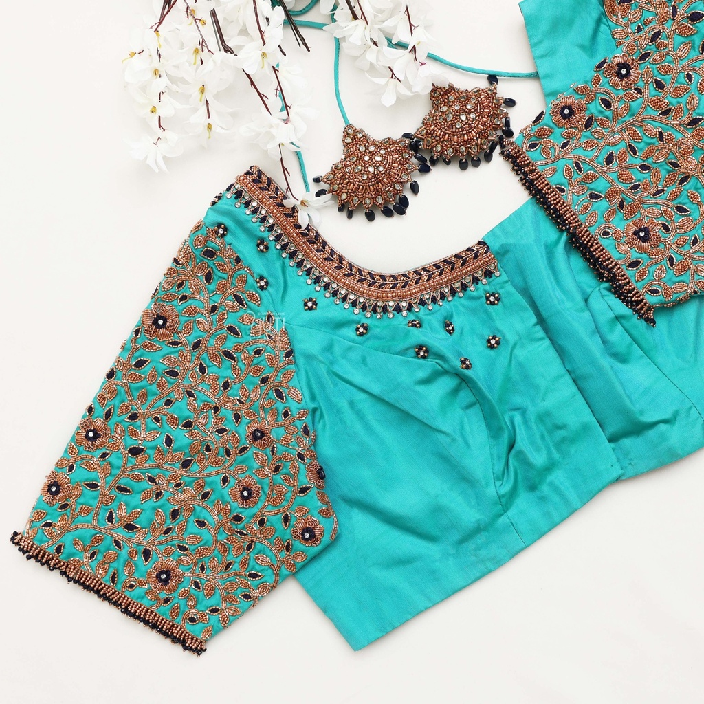 Medium Turquoise embroidery blouse