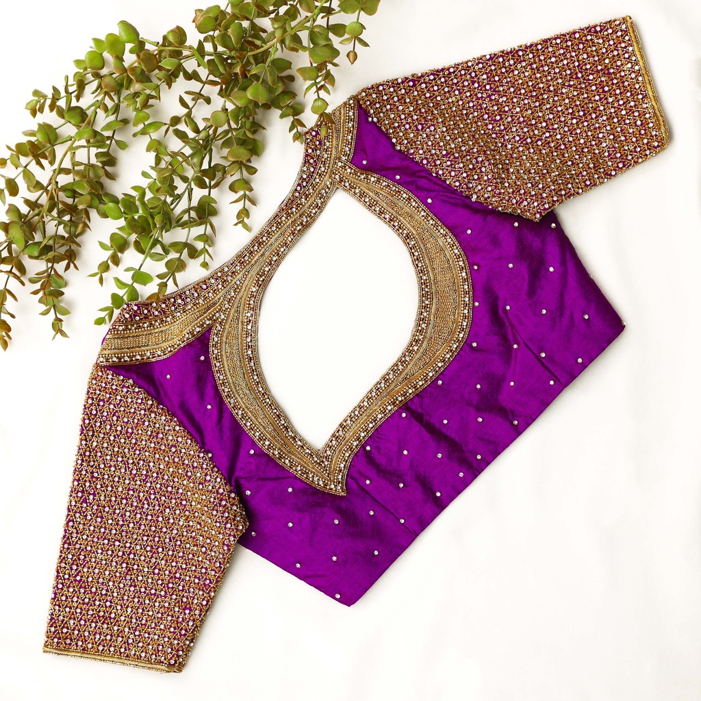 Introducing our exquisite Violet Eggplant embroidery blouse!