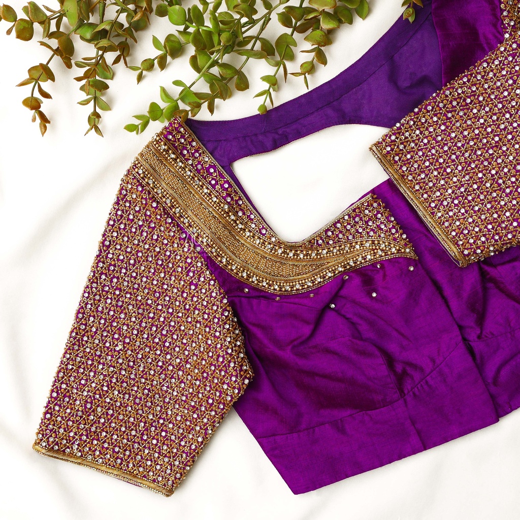 Introducing our exquisite Violet Eggplant embroidery blouse!