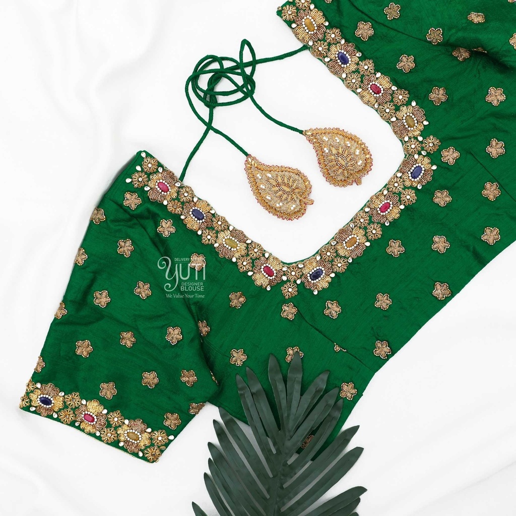Green floral gemstone bridal blouse