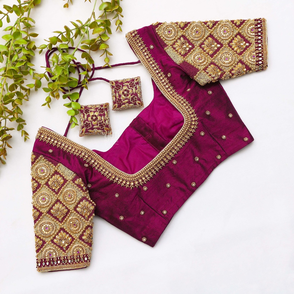 Wine Berry embroidery blouse
