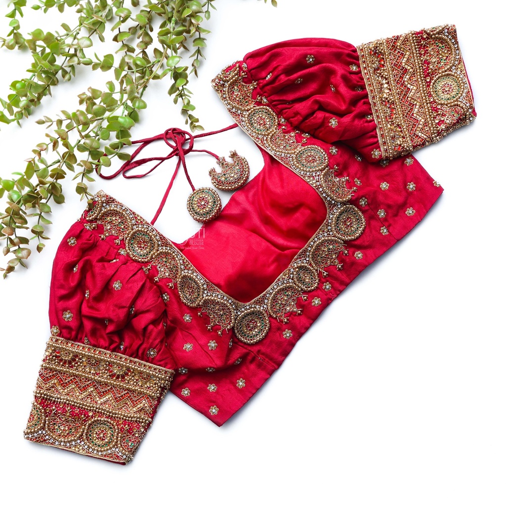 Dress up your style with our stunning Red Pink embroidery blouse