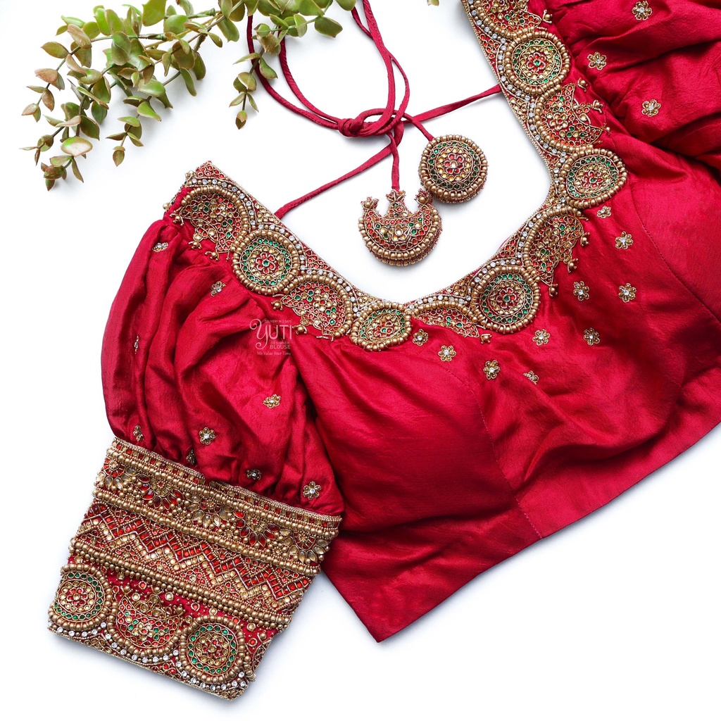 Dress up your style with our stunning Red Pink embroidery blouse