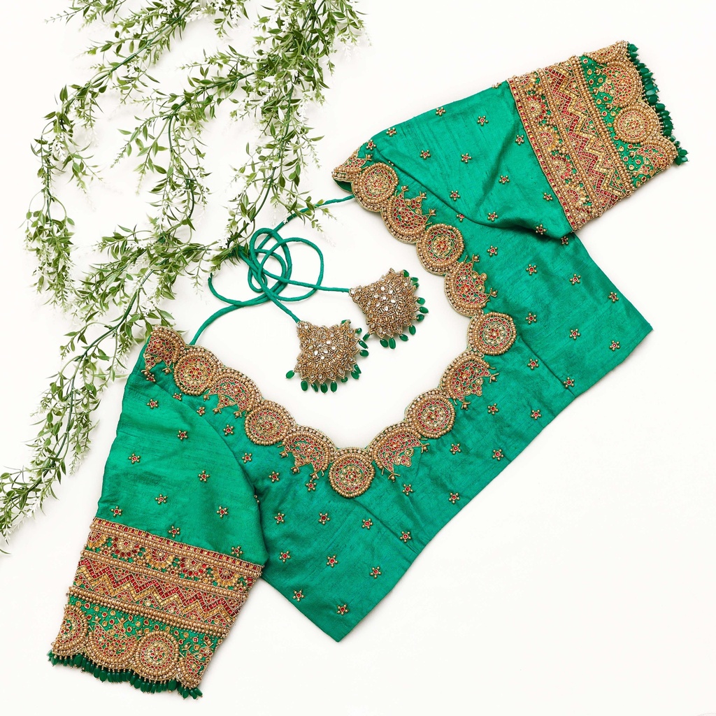 Introducing our exquisite "Green Blue embroidery blouse